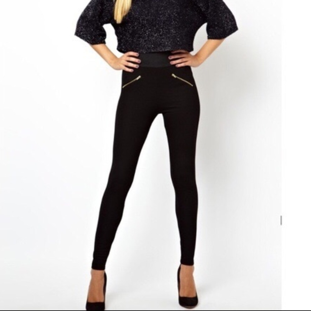 Zara Black Leggings with Gold Zippers